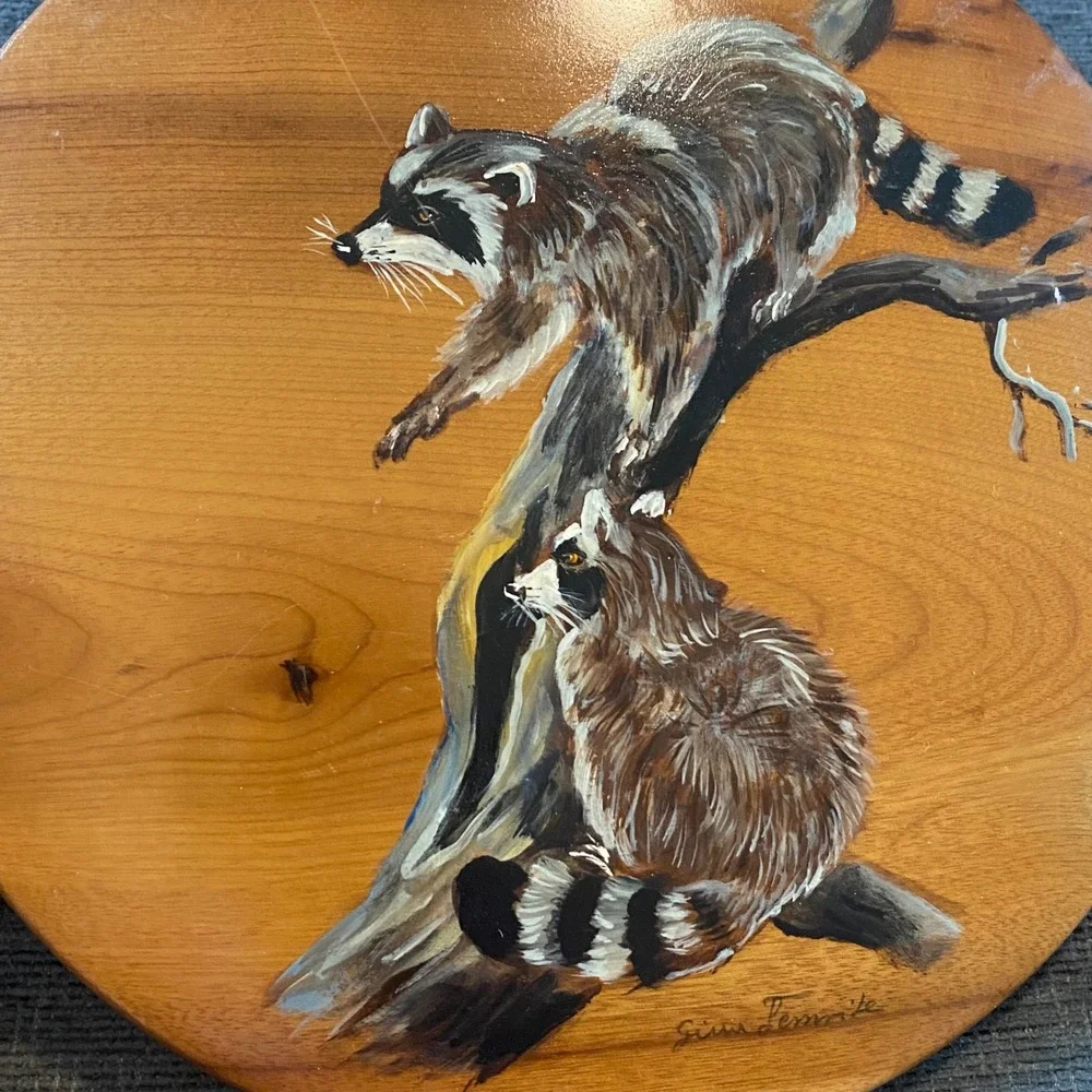 Myrtle Craft Studio Raccoon Wall Plaque Oregon Myrtlewood Excellent